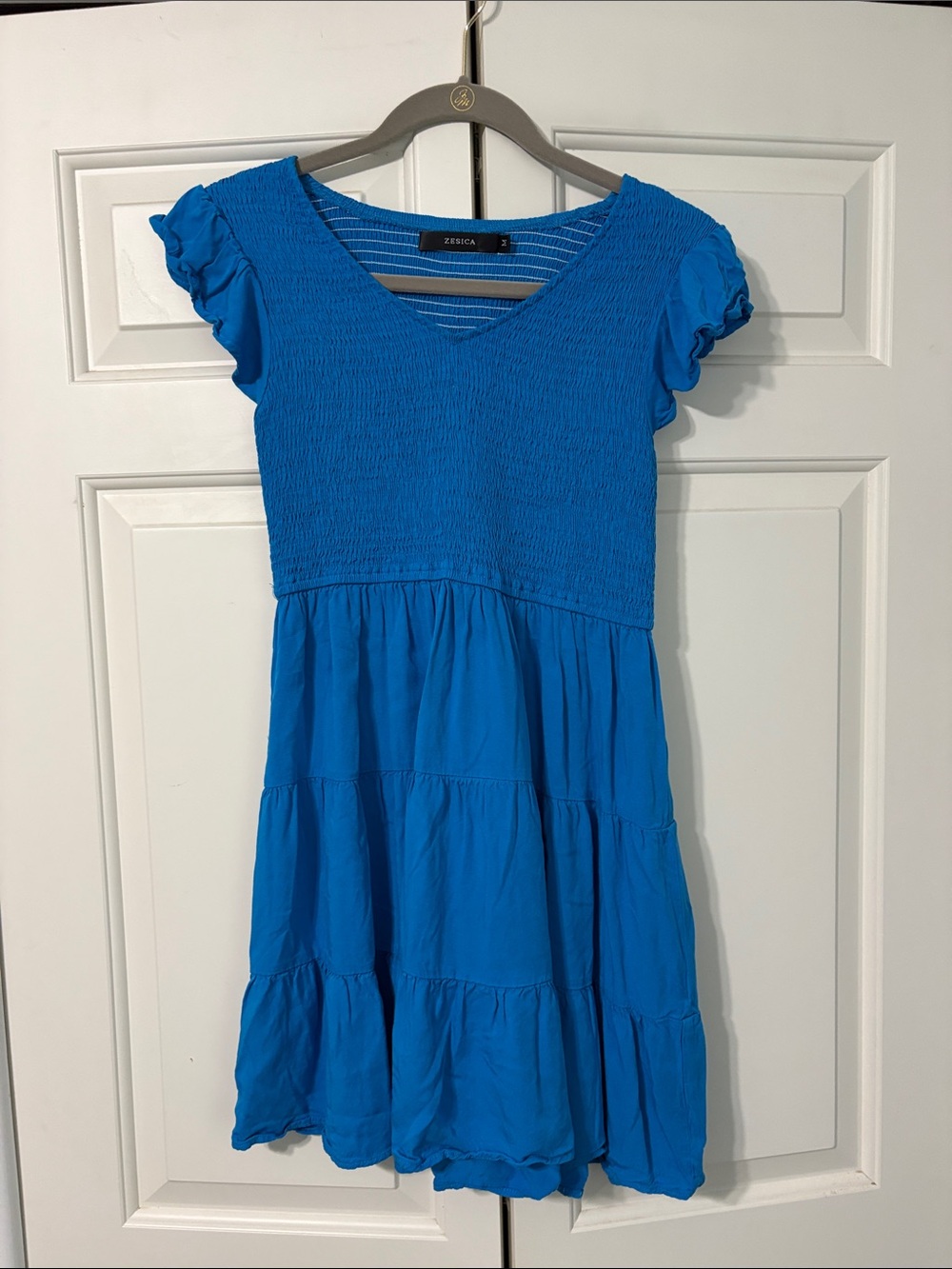 Medical aaBright Blue Smocked Tier Mini Dress